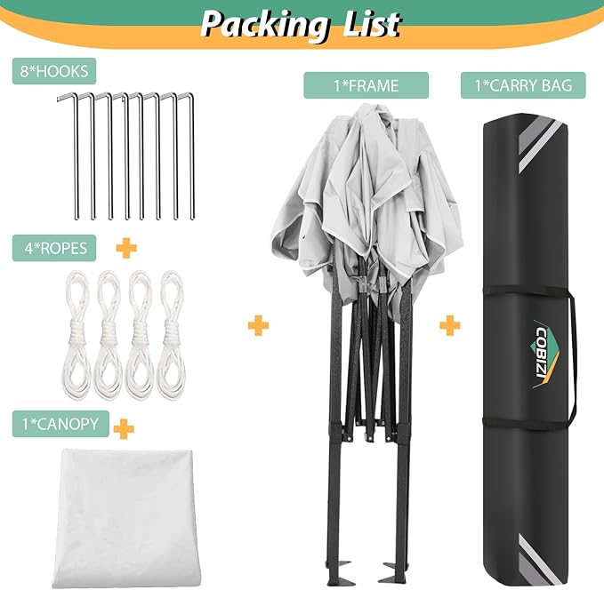 COBIZI 6.6x6.6ft Pop Up Canopy Tent, Heavy Duty Canopy Easy Set up All Weather - Image 6