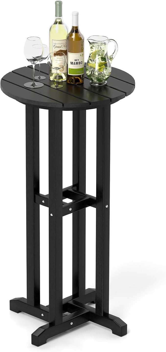 Tangkula 21.5" Round Bar Table, Patio HDPE Bar Height Dining Table w/Slatted by TANGKULA
