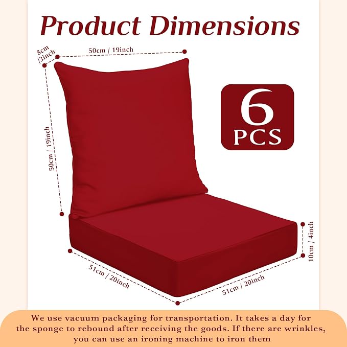 Hoteam 6 Set Outdoor Chair Cushions 20 x 20 Inch Patio Cushions Deep Seat - Image 2