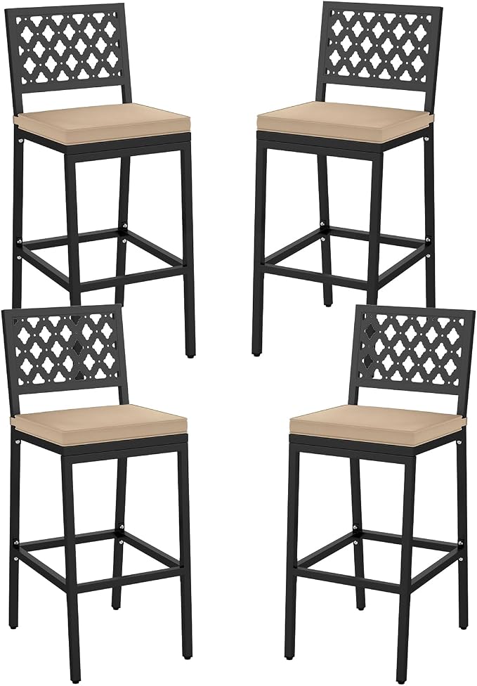 COSTWAY Outdoor Bar Chairs Set of 4, Armless Heavy-Duty Metal Frame Counter by COSTWAY
