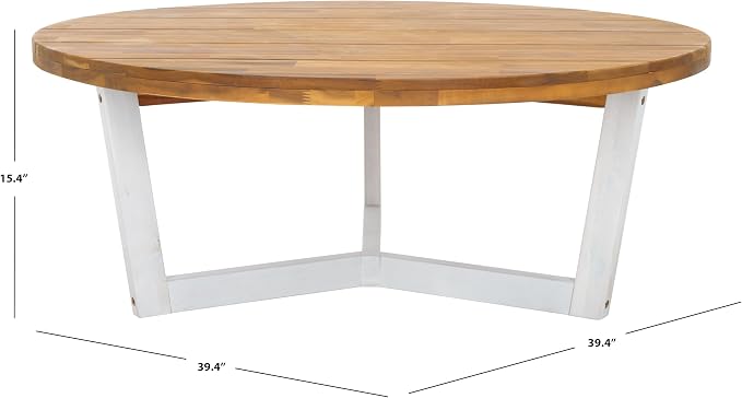 SAFAVIEH Outdoor Collection Leo Natural/White 3-Leg Round Coffee Table - Image 3