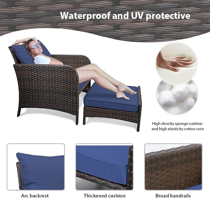 LEVELEVE Balcony Furniture 5 Piece Patio Conversation Set, PE Wicker Rattan - Image 4