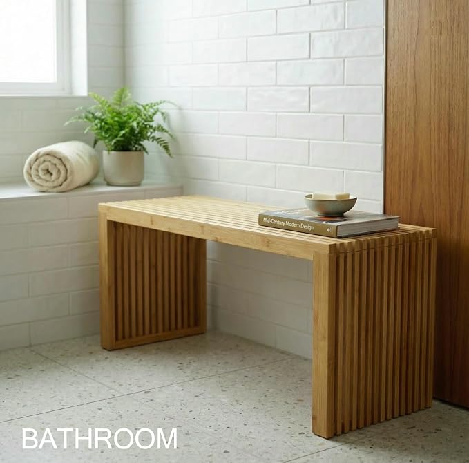 Bamboo Natural 36 inch Wooden Bench, Small Wood Benches - Image 4