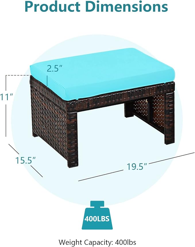 ORALNER Outdoor Ottoman, All-Weather Rattan Foot Stools w/Removable Cushions - Image 6