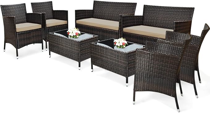 COSTWAY 8PCS Rattan Patio Furniture Set, Outdoor Wicker Rattan Chairs by COSTWAY