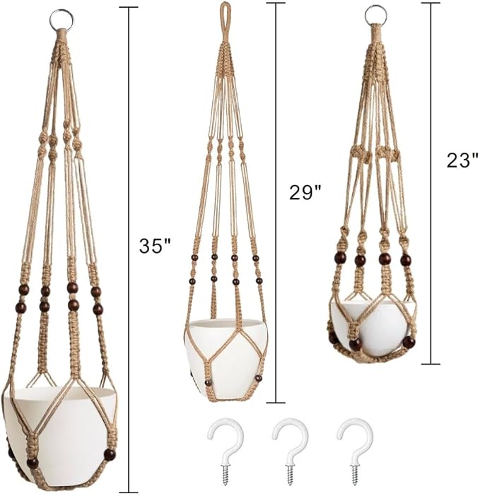 3 Pack Macrame Plant Hanger, Hanging Plant Holder, Boho Home Decor Hanging - Image 3