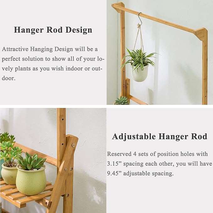 COPREE Bamboo 3-Tier Hanging Plant Stand Planter Shelves Flower Pot Organizer - Image 4