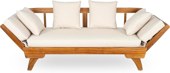 Christopher Knight Home Gary Patio Convertible Couch, Wooden Outdoor Daybed - Image 6