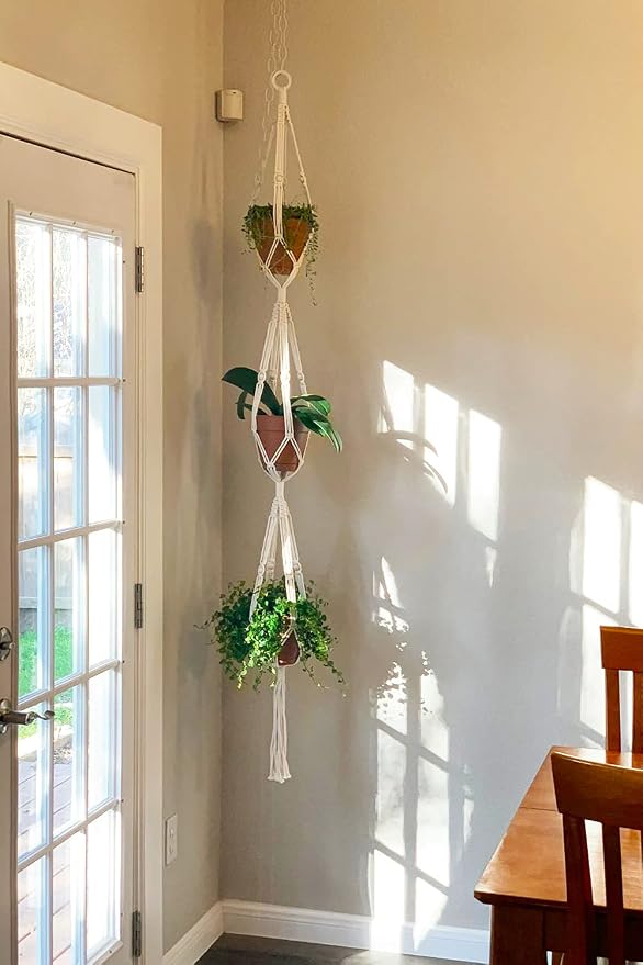 Mkono Macrame Plant Hanger 3 Tier Indoor Outdoor Hanging Planter Basket Cotton - Image 4