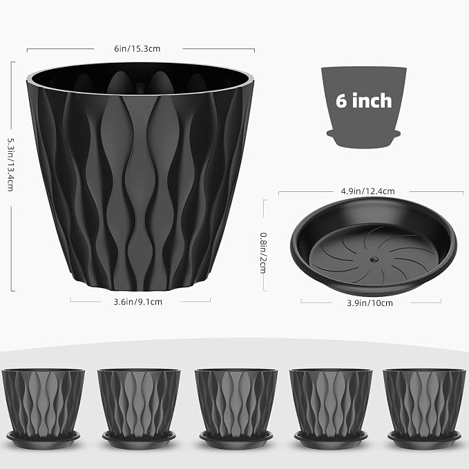 6 Pack 6 Inch Indoor Plant Pots - Image 2