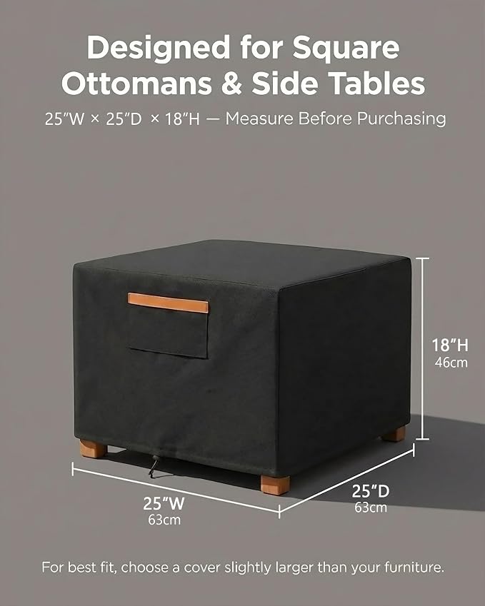 Waterproof Patio Ottoman Cover, 600D Heavy Duty Outdoor Furniture Cover - Image 3