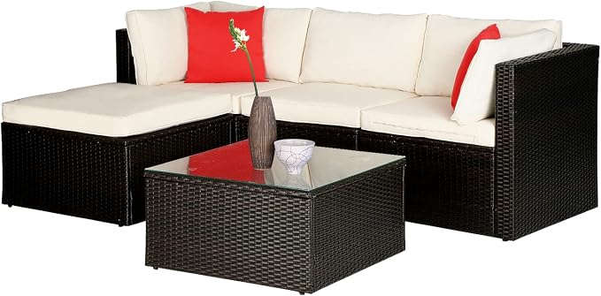 5 Pieces Patio Furniture Sets Outdoor Furniture Patio Sofa Wicker Sectional by PayLessHere