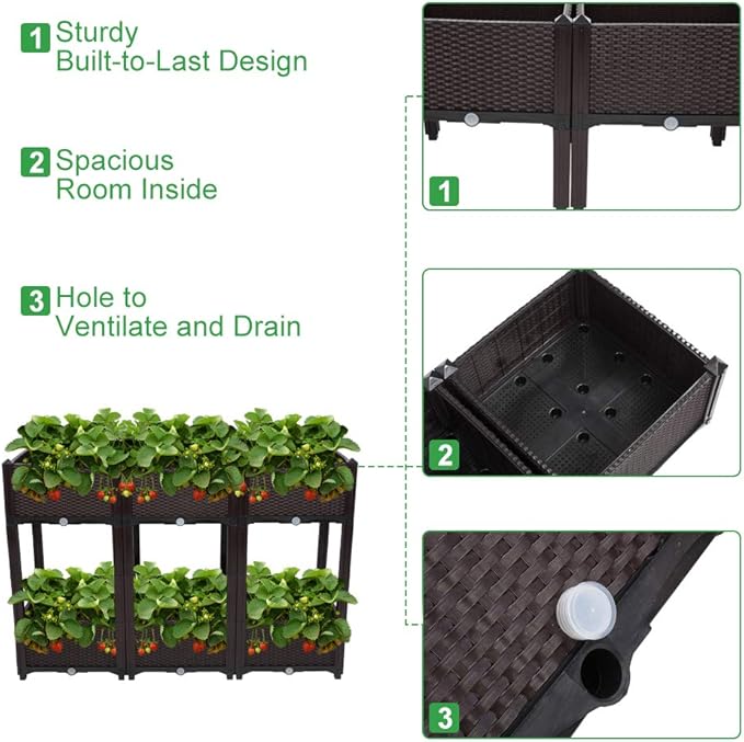VINGLI Square Raised Garden Bed, Self-Watering Plastic Planter - Image 5