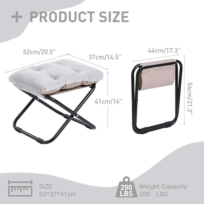 LITA Folding Footrest Stool, Portable Ottoman Foot Rest, Upholstered Small - Image 3