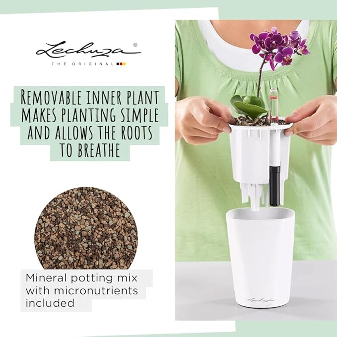 Lechuza DELTINI Shiny Taupe High Gloss, Self-Watering Small Indoor Planter - Image 3