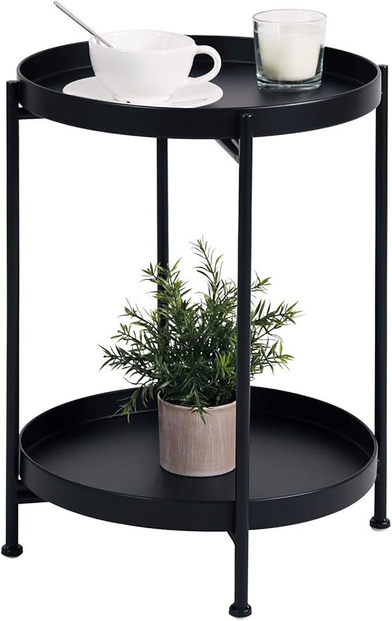 Tiita Round End Table Mental 2-Tier Side Table Nightstand/Small Iron Tables by TiitaHome