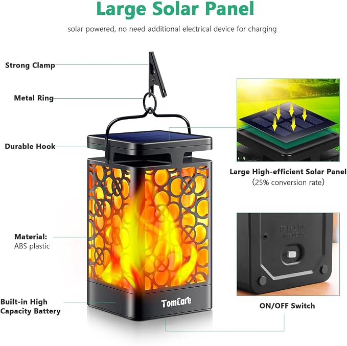 TomCare Solar Lights Upgraded Solar Lantern Flickering Flame Outdoor Hanging - Image 4