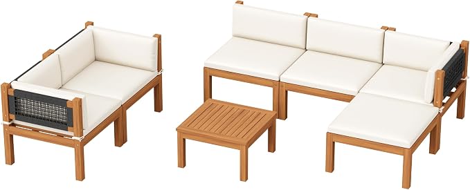 Devoko 7 Piece Acacia Wood Patio Sofa, Outdoor Sectional Coach and Love Seat by DEVOKO