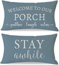 PANDICORN Welcome to Our Porch Stay Awhile Outdoor Farmhouse Lumbar Decorative by PANDICORN