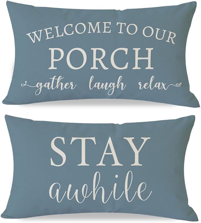 PANDICORN Welcome to Our Porch Stay Awhile Outdoor Farmhouse Lumbar Decorative by PANDICORN