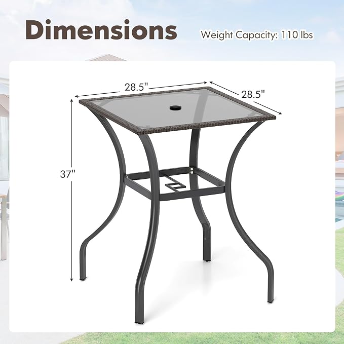 Tangkula Patio Bar Table with Umbrella Hole, All Weather 37 Inches Height Heavy - Image 3