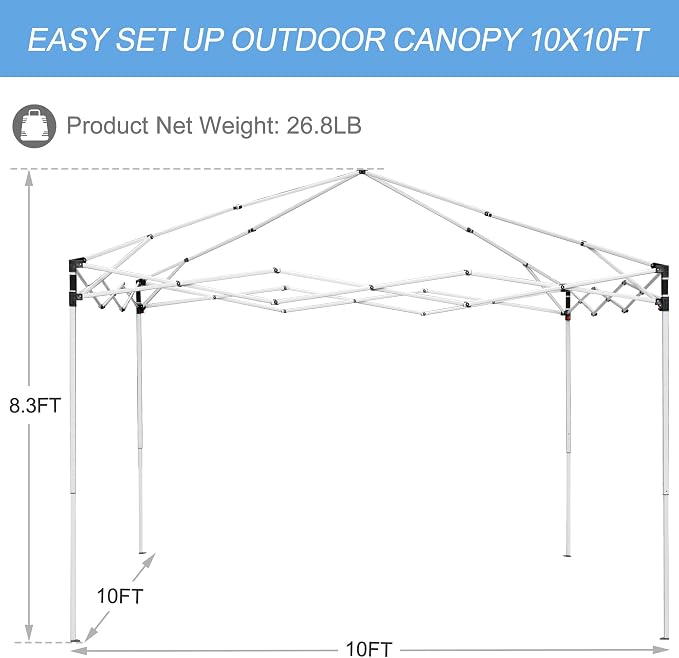 ZENY 10x10 Pop Up Canopy Tent Easy Set-up Outdoor Patio Canopy Adjustable - Image 3
