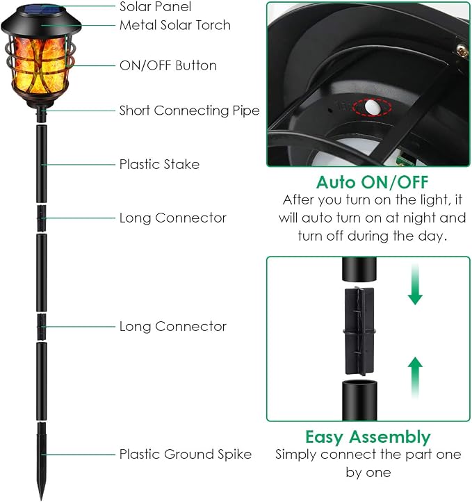 TomCare Solar Outdoor Lights Metal Flickering Flame Torches Waterproof Heavy - Image 4