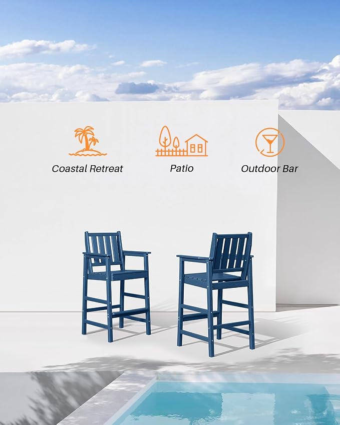 3 Pieces HDPE Outdoor Patio Bar Set, Rectangular Outdoor Bar Height Table and - Image 6