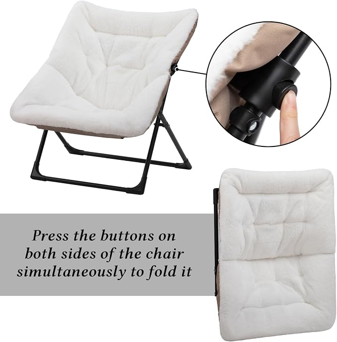 HollyHOME X-Large Saucer Chair, Comfy Oversized Folding Chair, Faux-Fur Reading - Image 8