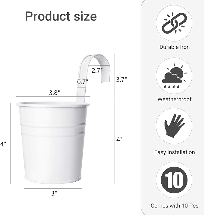 Dahey 10 Pcs Hanging Flower Pots Metal Iron Bucket Planter - Image 2