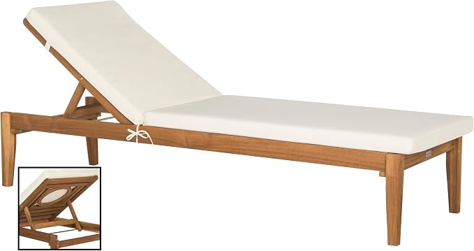 SAFAVIEH Outdoor Collection Montclair Natural Solid Wood/Beige Cushion - Image 8