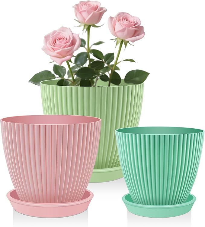 SupKing Plant Pots 5/4/3.5 Inch Set of 3, Small Mini Cute Plastic Flower Pots by SupKing
