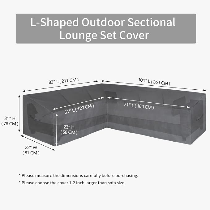Easy-Going Patio L-Shaped Sectional Sofa Cover, 83“X104 Waterproof Outdoor - Image 6