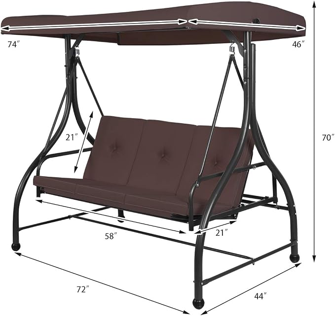 Tangkula 3 Seats Converting Patio Swing, Outdoor Porch Garden Canopy Swing - Image 4