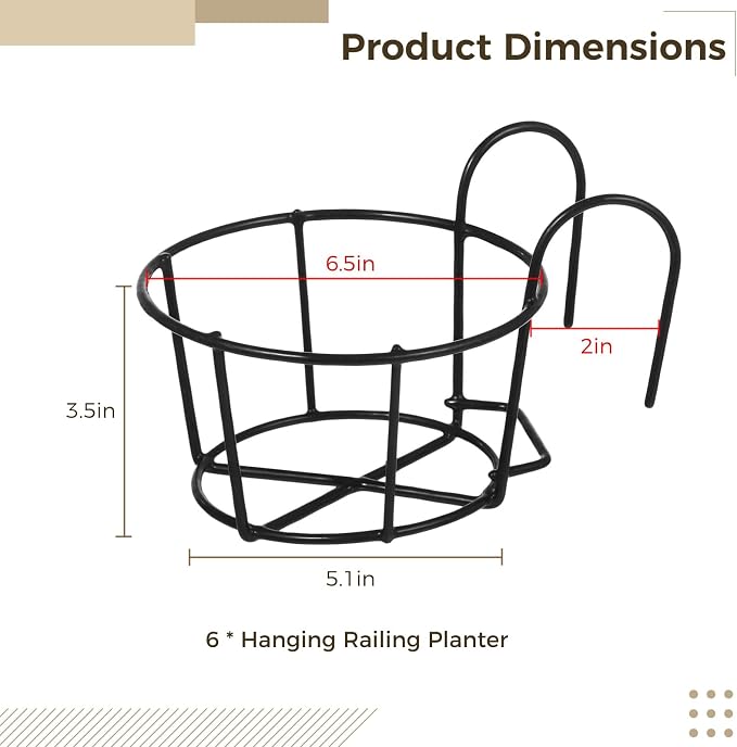 6 PCS Round Hanging Railing Planters, Hanging Flower Stand Iron Baskets - Image 5