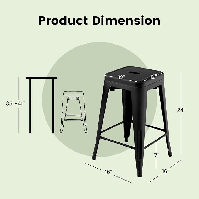 COSTWAY Bar Stools Set of 4, 24” Stackable Metal Stools - Image 3