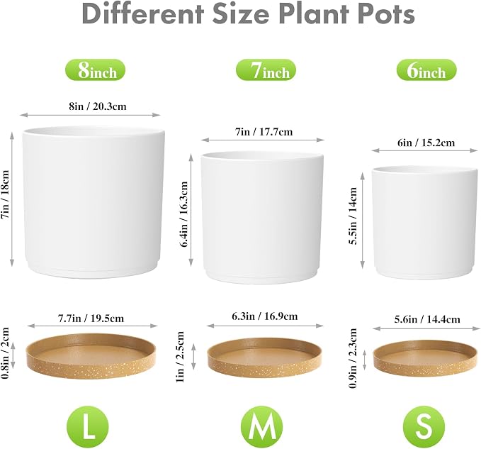 8/7/6 inch Plant Pots, 3 Pack Cylinder Flower Pots - Image 2