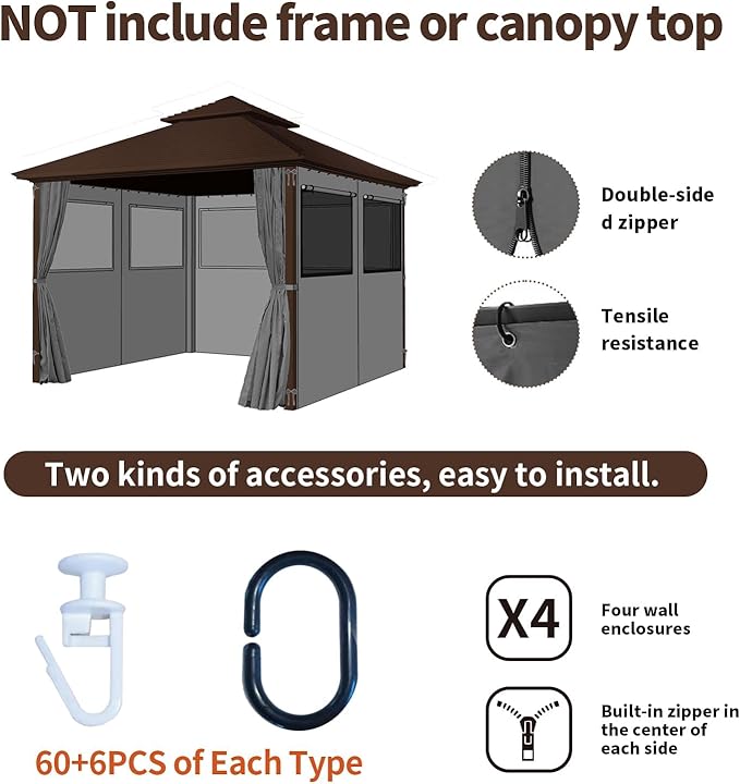 Homegroove Gazebo Universal Replacement Privacy Curtain, 4-Panels Sidewall - Image 5