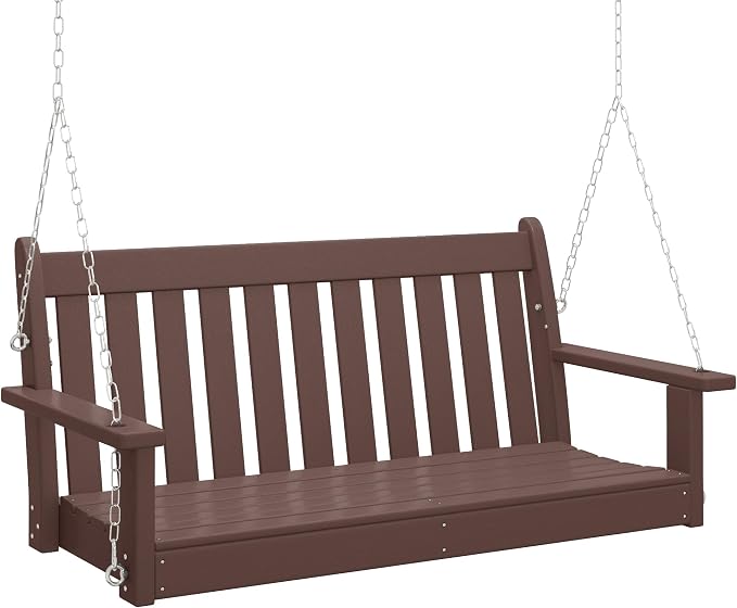 COSTAELM Paradise Outdoor Patio HDPE Hanging Front Porch Swing Bench, Dark Brown by Costaelm