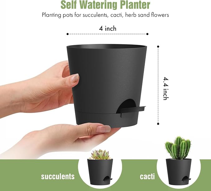 4 inch Self Watering Pots for Indoor Outdoor Plants, 6 Pack Plastic Flower - Image 2