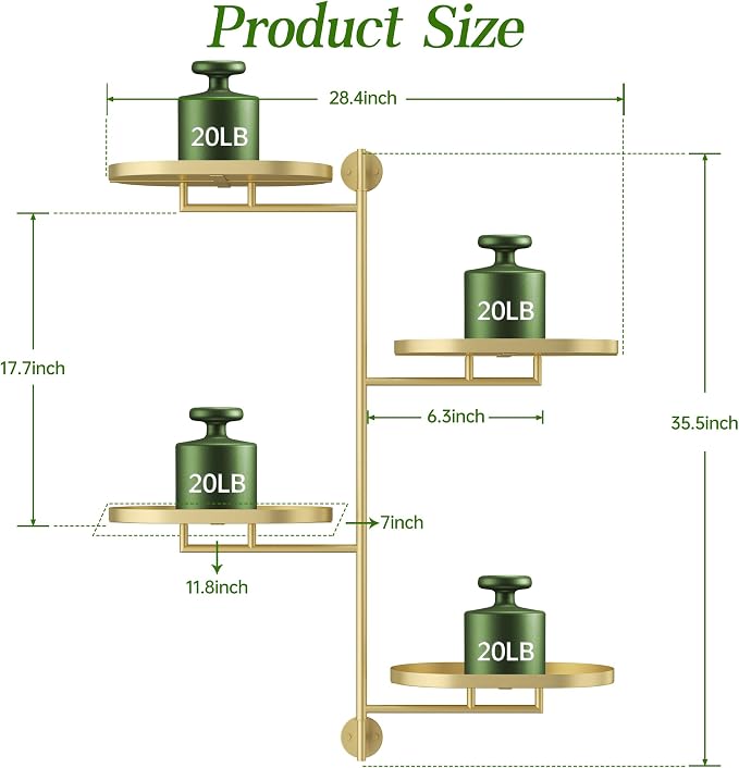Window Rotating Plant Stand Shelf Indoor Gold Metal Floating Shelves 4-Tier - Image 5