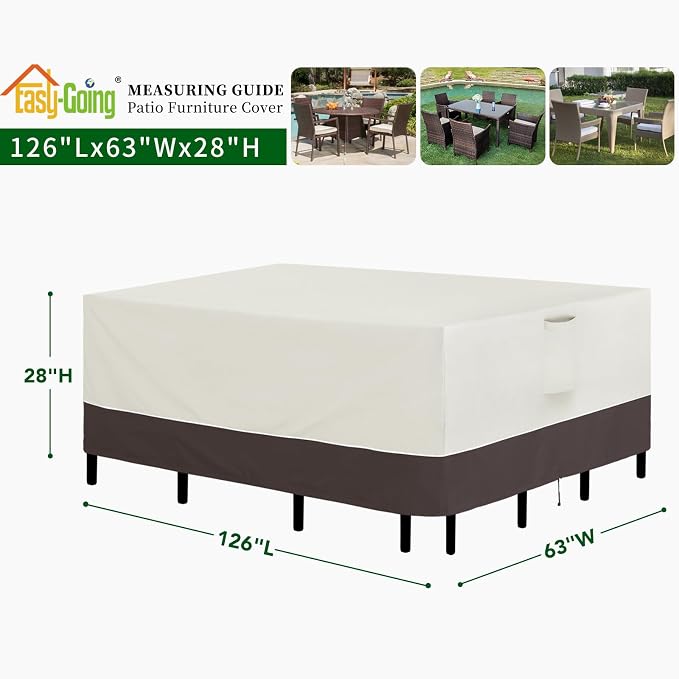 Easy-Going Patio Furniture Cover 126"x63" Rectangle Outdoor Table and Chair Set - Image 2