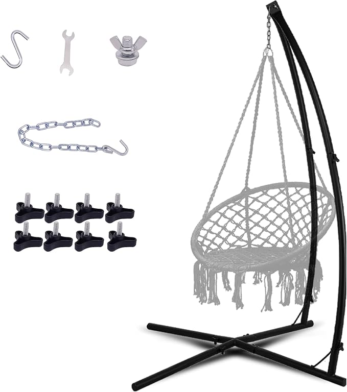 LAZZO C-Type Hammock Chair Stand, Heavy Duty Steel Solid Hammock Rack Stand by LAZZO