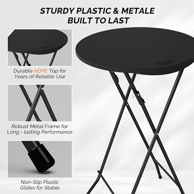 VINGLI 24" Plastic Folding Round Table Bar Height, HDPE Matrial - Image 4
