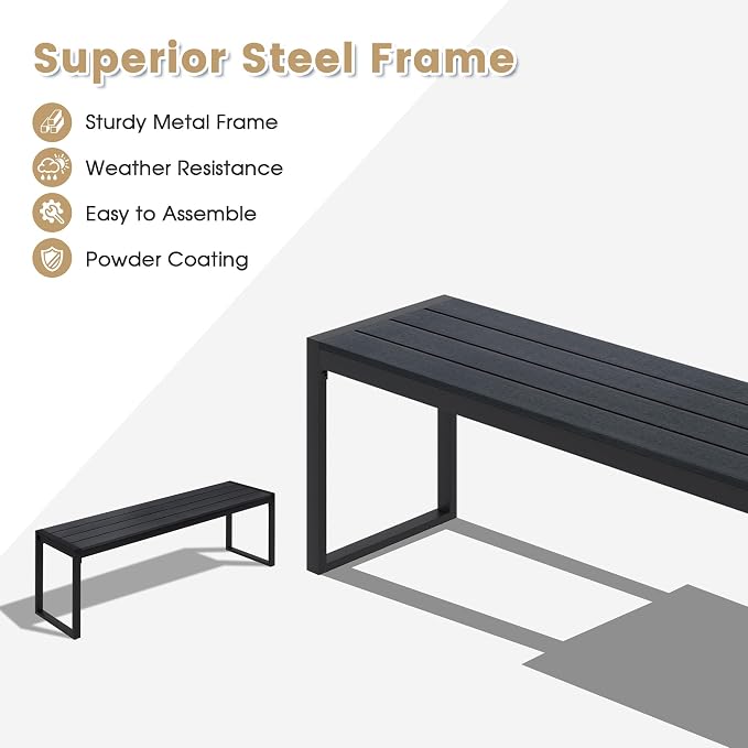 VICLLAX 3-Person Outdoor Bench 53" Long Garden Bench Metal Frame Backless Porch - Image 5