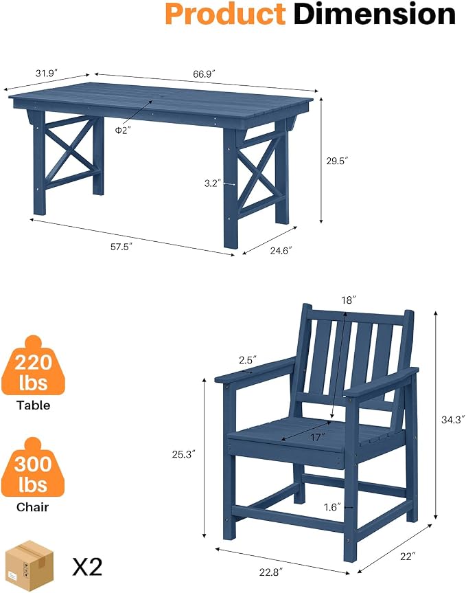7 Pieces HDPE Outdoor Dining Set, Patio Dining Set - Image 3