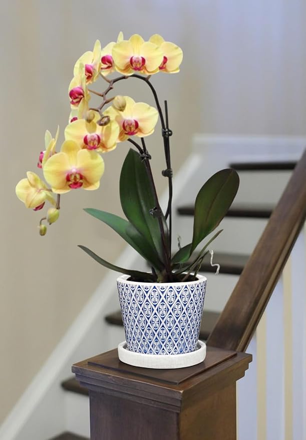 Small Ceramic Pots for Plants, 4.7 inch Blue and White Plant Pot Indoor - Image 7