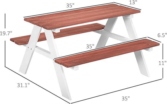 Outsunny Kids Picnic Table Set, Wooden Table & Bench Set, Kids Patio Furniture - Image 7