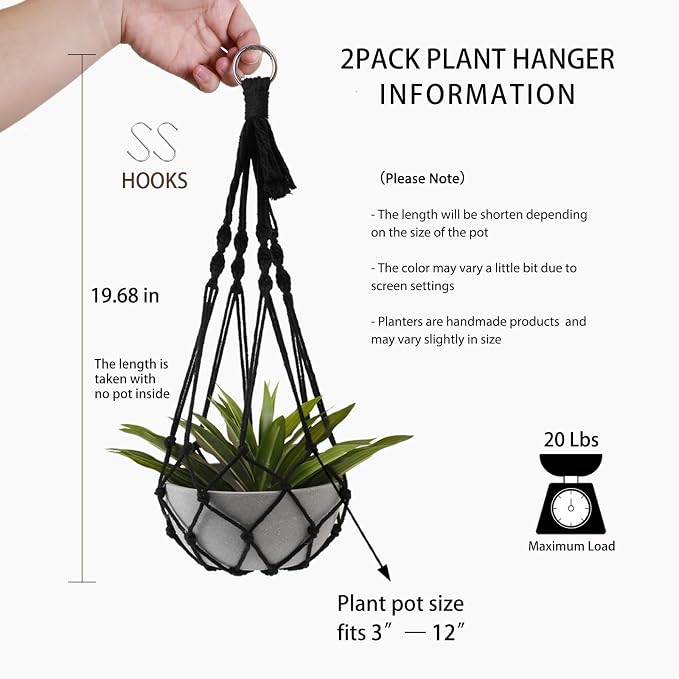 Artilady Black Plant Hanger Macrame Hanging Planter - Image 5