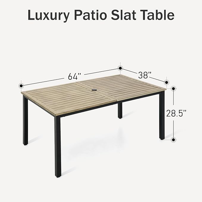 PHI VILLA 64" Rectangle Outdoor Dining Table, Patio Furniture Wood-Like Tabletop - Image 3